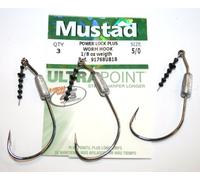 Mustad Power Lock Plus worm Hooks, sz 5/0, pack of 3.