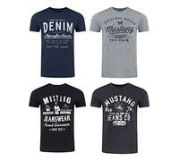 MUSTANG Men's Cotton T-Shirt, Regular Fit, Pack of 4, Crew Neck, Short Sleeve, Summer T-Shirt, Logo Print, Black, White, Grey, Blue, Green, S, M, L, XL, XXL, 3XL, 4XL, 5XL, 6XL, Colour mix (P8), 3XL