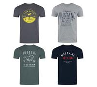 MUSTANG Men's Cotton T-Shirt, Regular Fit, Pack of 4, Crew Neck, Short Sleeve, Summer T-Shirt, Logo Print, Black, White, Grey, Blue, Green, S, M, L, XL, XXL, 3XL, 4XL, 5XL, 6XL, Pack of 15, XL