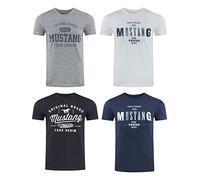 MUSTANG Men's T-Shirt Pack of 4 Front Print O-Neck Crew Neck Short Sleeve Regular Tee Shirt 100% Cotton Black White Grey Blue Green S M L XL XXL 3XL 4XL 5XL 6XL, Colour mix (P15), XXL