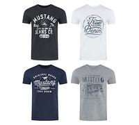 Mustang Pack of 4 men's T-shirts with front print and crew neck - colour mix blue and black - Multicolour - XX-Large