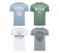 MUSTANG Pack of 4 Men's T-Shirts with Front Print and Round Neck - Mixed Colours Blue and Black - Multicoloured, Small - Mix Colours (P1), Mixed Colors (P22), L