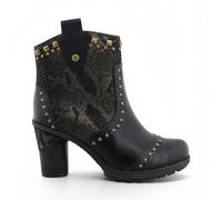 Mustang Women's Black Floral Heeled Bootie Casual Studded Western Ankle Boots