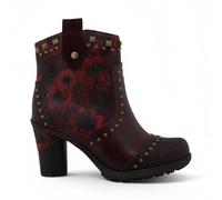 Mustang Women's Burgundy Floral Heeled Bootie Casual Studded Western Ankle Boots