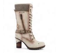 Mustang Women's Cream White Mid-Calf Lace Up Heeled Combat Boots - Cream - UK 3.5 | EU 36 | US 5