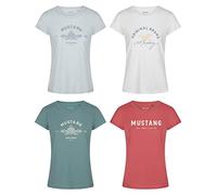 MUSTANG Women's T-Shirt Pack of 4 Slim Fit Crew Neck O-Neck Basic Short Sleeve Logo Print Summer Shirt 100% Cotton White Blue Green Red S M L XL XXL, Colour mix 4, M