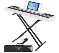 MUSTAR 88 Key Piano Keyboard for Beginners, Digital Piano 88 Semi Weighted Key with Stand, Full Size Electric Piano Keyboard 88 Keys, 2x25W Stereo Speakers, Case, Sustain Pedal (White)