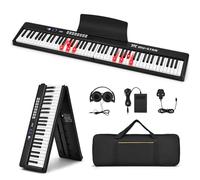MUSTAR 88 Key Piano Keyboard with Lighted Up Keys, Foldable Electric Piano Keyboard Semi-Weighted, Portable Digital Piano for Beginners, Bluetooth, USB MIDI, Headphones, Case, Sustain Pedal (Black)