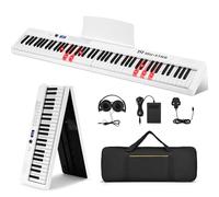 MUSTAR 88 Key Piano Keyboard with Lighted Up Keys, Foldable Electric Piano Keyboard Semi-Weighted, Portable Digital Piano for Beginners, Bluetooth, USB MIDI, Headphones, Case, Sustain Pedal (White)