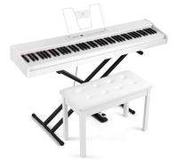 MUSTAR 88 Key Piano Keyboard with Piano Bench, Digital Piano 88 Semi Weighted Keys for Beginners, Portable Electric Piano Keyboard 88 Keys with Case, Sustain Pedal, USB/MIDI, Built-In Speakers (White)