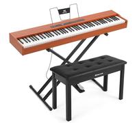 MUSTAR 88 Key Piano Keyboard with Piano Bench, Digital Piano 88 Semi Weighted Keys for Beginners, Portable Electric Piano Keyboard 88 Keys with Case, Sustain Pedal, USB/MIDI, Built-In Speakers (Brown)