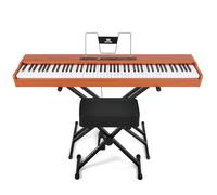 MUSTAR 88 Key Piano Keyboard with Piano Stool, Digital Piano 88 Semi Weighted Keys for Beginners, Portable Electric Piano Keyboard 88 Keys with Sustain Pedal, Case, Built-In Speakers, USB/MIDI (Brown)