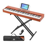 MUSTAR Digital Piano 88 Weighted Keys with Stand, Full Size 88 Key Piano Keyboard Weighted, Electric Keyboard Piano, Bluetooth Connection, Case, Sustain Pedal (Brown, Touch-response Key)
