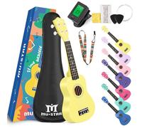 MUSTAR Soprano Ukulele Beginners Kit - 21 Inch Basswood Ukuleles for Kids Adults, Beginner, Ukulele Pack With Gig Bag, Digital Tuner, Strap, Picks, Pink Ukuleles Set