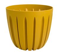 (Mustard, 2.4L (D16.8 x H14.6cm)) Round Flower Pot Planter Grooved Texture Plastic Indoor Outdoor Matt Strong Matt