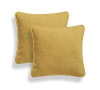 (Mustard, 20x20'') Pack of 2 Cushion Covers Plain Polycotton Home Office Sofa Décor Ziped Entry Piped Edging