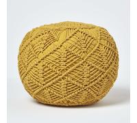 Macrame Knitted Pouffe 35 x 40 cm Homescapes Mustard One Size