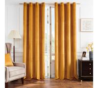 (Mustard , 90 x 90 in) High Blackout Luxury Velvet Eyelet Curtains Living Room Thick