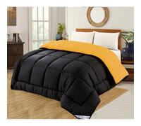 (Mustard and Black, King 7.5) SleepyNights 7.5 tog Box Stitching Reversible Coverless Summer Cool Duvet