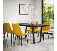 More4Homes Aria Dining Table And Chairs - Black Table Top W Black Legs + Nova Velvet Dining Chair Set Of 4 (Mustard)
