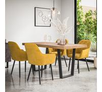 (Mustard) Aria Dining Table And Chairs - Oak Effect Table w 4-6 Anika Velvet Chair