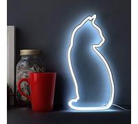 Mustard Cat Neon Sign Light | Battery & USB Powered LED Wall Light for Living Room Bedroom Decor | Bedside & Table Lamp Lighting | Cat Lover Gifts (Upright)