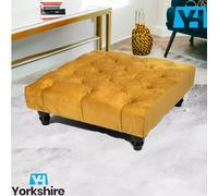 (Mustard) Chesterfield Upholstered Stool Pouffe 50x50x25cm