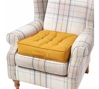 HOMESCAPES Mustard Armchair Booster Cushion Large Firm 50cm Square Seat Pad with Supportive 10 cm Thick Lift Soft Touch Cotton Dark Yellow Cushion For The Elderly, Post-Operative and Pregnancy