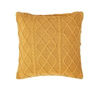 HOMESCAPES Mustard Cable Knit Cushion Cover 100% Cotton Diamond Pattern Bed or Sofa Cushion for Living Room Handwoven Super Soft Textured Dark Yellow 45 x 45 cm Square Throw Cushion Case, 18 x 18”