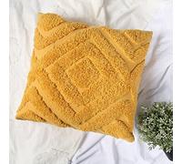 Mustard Cushion Covers Boho Yellow Ochre Diamond Geo 45x45Cm 18x18IN Geometric Textured Tufted Throw Pillow Cover Sofa Chair Cute Embroidered Decorative Set of 2