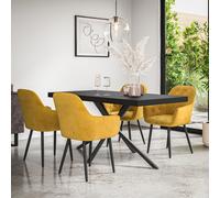More4Homes Donni Dining Table And Chairs - Black Table Top W Black Legs + Anika Velvet Dining Chair Set Of 6 (Mustard)