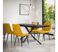 (Mustard) Donni Dining Table And Chairs - Black Table Top w 4-6 Nova Velvet Chair
