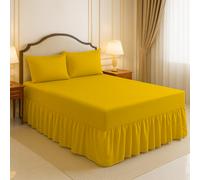 (Mustard, Double) Luxury Percale Plain Dyed Polycotton Easy Care Fitted Valance Sheet Ideal for Bed Room Home Decor Available in 18 colours