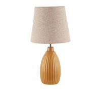 Mustard Etched Lined Ceramic Gloss Table Lamp with Linen Fabric Shade Happy Homewares Mustard One Size