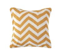 HOMESCAPES Mustard Knitted Cushion Cover Geometric Pattern Cotton Cushion Super Soft Handwoven Dark Yellow and Off White 100% Cotton Chevron Herringbone Square Cushion, 45 x 45 cm