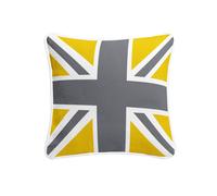(Mustard & Grey) 100% Cotton Union Jack Cushion Covers with Hollowfiber Cushion Pads for Home Sofa Garden Outdoor Size 45x45cm