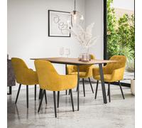 Haydon Extending Dining Table And Chairs - Oak Effect Table Top w Black Legs + Anika Velvet Dining Chair Set Of 6 More4Homes Mustard One Size
