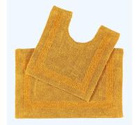 (Mustard) Homescapes Luxury Reversible Cotton Bath Mat Set