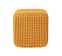 (Mustard) Knitted Cotton Cube Footstool 35 x 35 x 35 cm