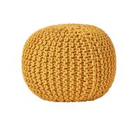 (Mustard) Knitted Cotton Pouffe Footstool Round 35 x 40 cm