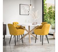Malvern Round Dining Table And Chairs - Marble Table Top w Solid Oak Legs + Anika Velvet Dining Chair Set Of 4 More4Homes Mustard One Size
