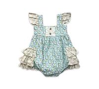 Mustard Pie Maya Romper - Aqua Floral Print Ruffle Trim - Newborn