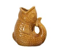 Mustard Reactive Glaze Fish Glug Jug 15x17x8cm Ceramic Speckled Vase Water Pitcher Carafe