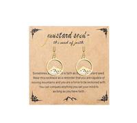 Mustard Seed Drop Dangle Earrings Rectangle Round Mountain Hill Christian Faith Mustard Seed Earrings Geometric Religious Mustard Seed Earrings Inspirational Gift with Message Card, Alloy Steel, No