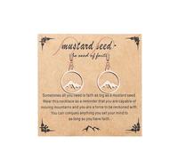 Mustard Seed Drop Dangle Earrings Rectangle Round Mountain Hill Christian Faith Mustard Seed Earrings Geometric Religious Mustard Seed Earrings Inspirational Gift with Message Card, Alloy Steel, No