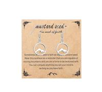 Mustard Seed Drop Dangle Earrings Rectangle Round Mountain Hill Christian Faith Mustard Seed Earrings Geometric Religious Mustard Seed Earrings Inspirational Gift with Message Card, Alloy Steel, No