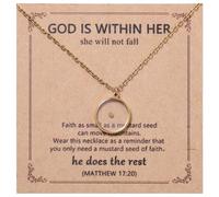 Mustard Seed Necklace, Adjustable Round Stainless Steel Religious Charm for Women with Motivation Card of a Mustard Seed Pendant Faith Jewelry Christian Gift for Women(Gold)