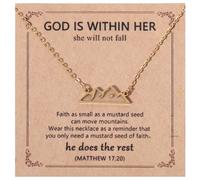 Mustard Seed Necklace, Gold Mountain Shaped Faith Necklace with Motivation Card Mustard Seed Pendant Mustard Seed Jewelry Religious Necklaces Perfect Christian Gifts for Women