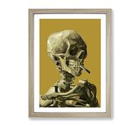 Mustard Skull Of A Skeleton With Cigarette By Vincent Van Gogh Classic Painting Framed Print | A3 Oak Framed Wall Art | Ready to Hang | Classic Skull Picture | Living Room Bedroom Lounge Office