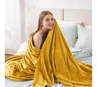 (Mustard, Super King: 230X270) Faux Fur Fleece Throw Warm Soft Mink Blanket